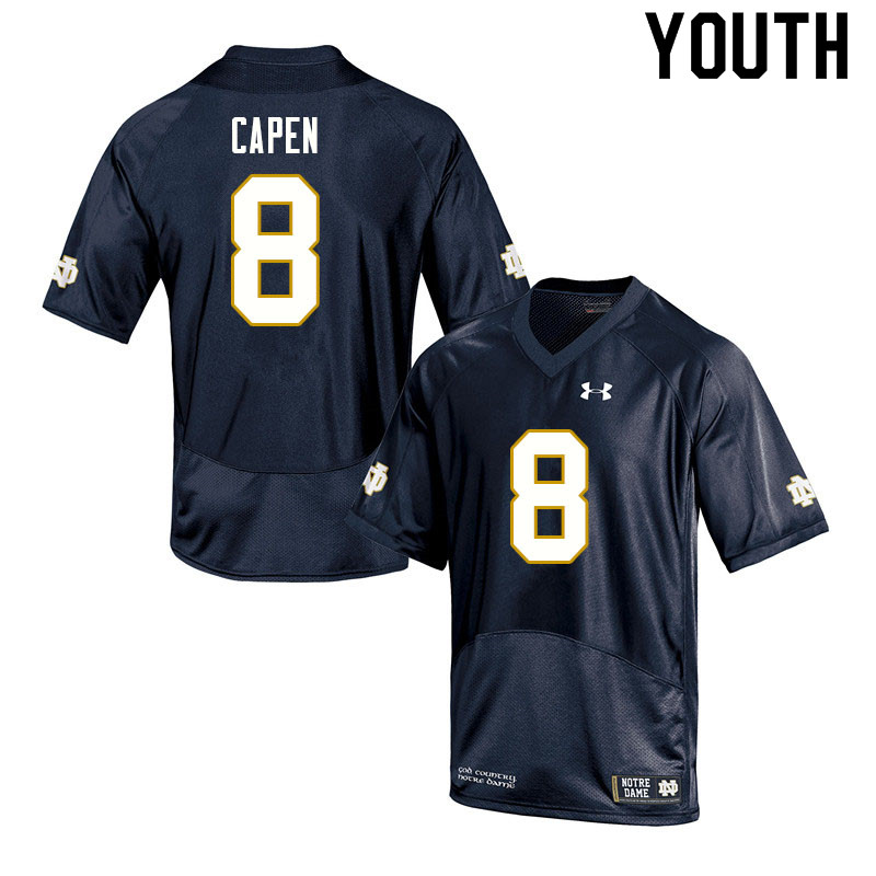 Youth NCAA Notre Dame Fighting Irish #8 Cole Capen Stitched College Under Armour Authentic Navy Football Jersey MC10T77AL